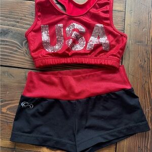 GK Red and Black USA Sequin Sports Bra Set